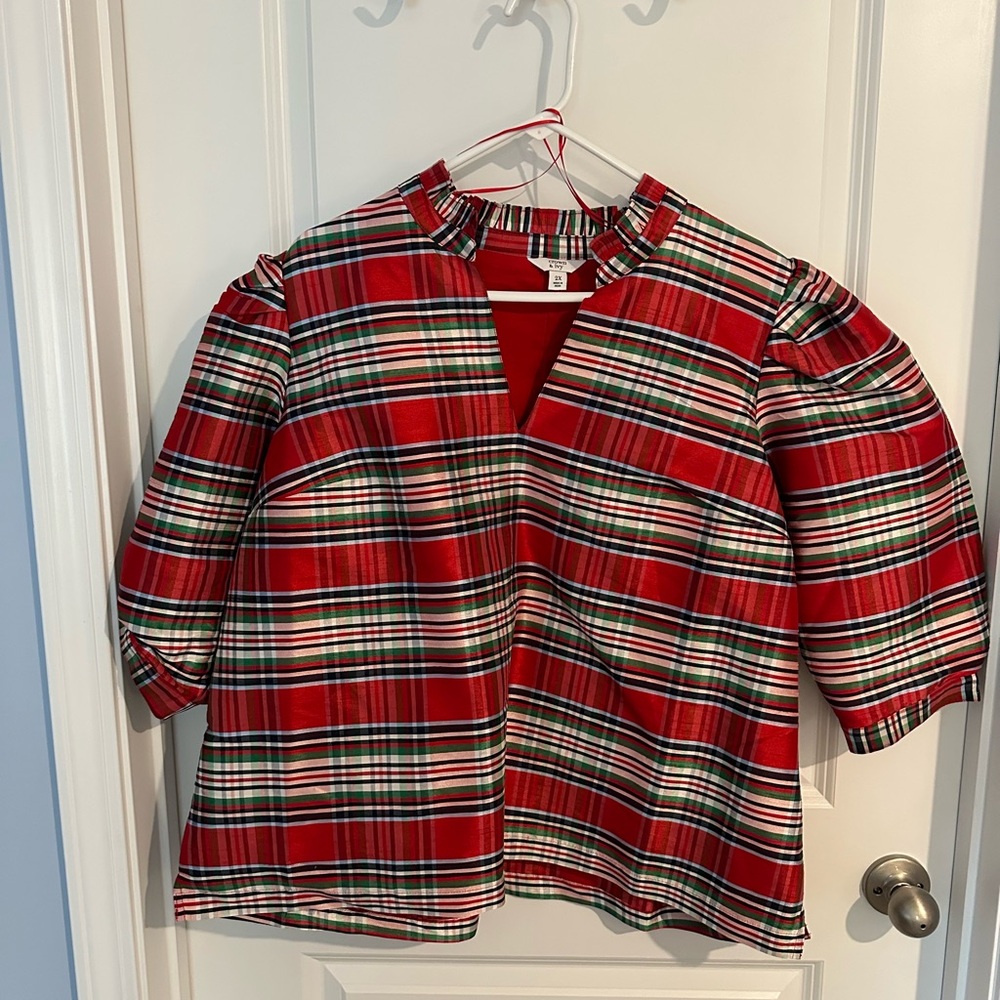 Crown & Ivy Red and White Blouse Plaid Design
